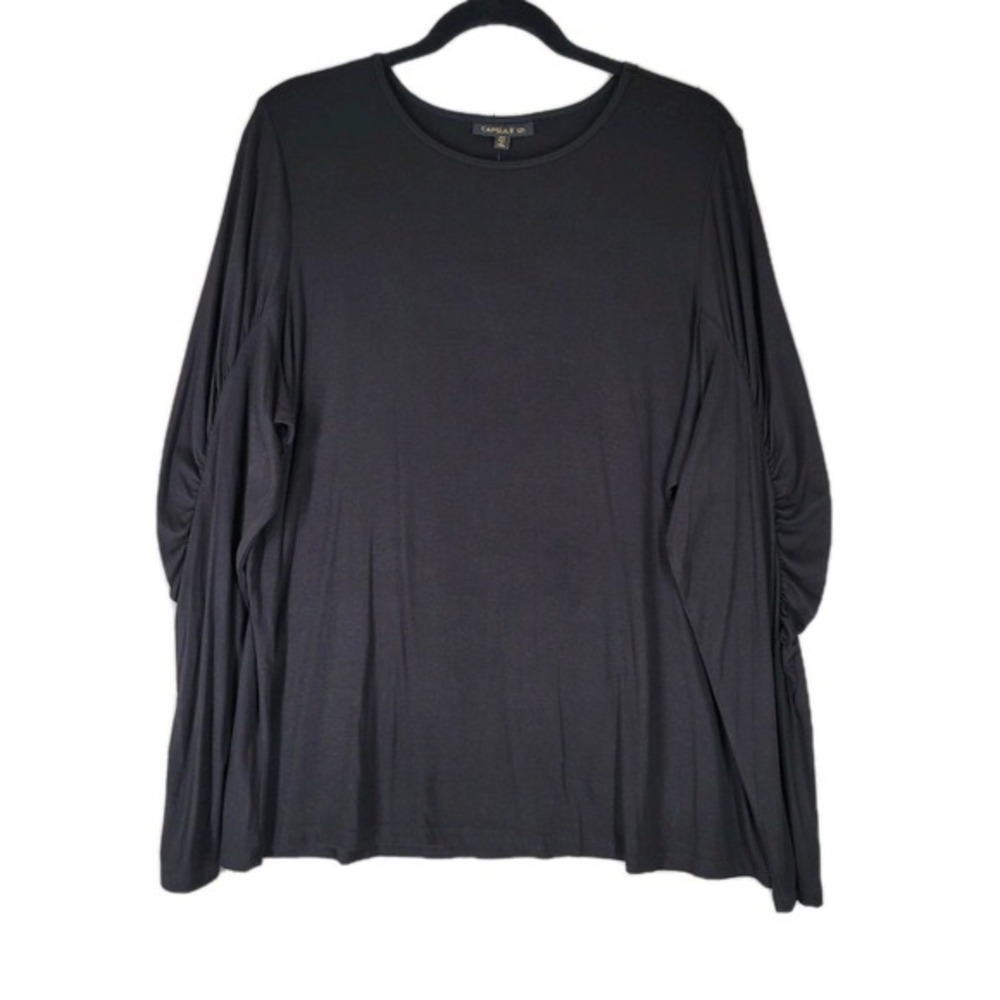Capsule 121 Ruched Sleeve Top‎ Womens 2X Black NEW Long Sleeve Hisaki